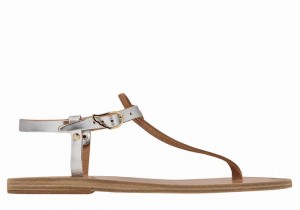 Ancient Greek Sandals Lito Flip Flop Leather Sandaler Med Ryggreim Dame Sølv | THB1553TR