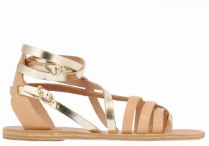 Ancient Greek Sandals Satira Leather Gladiatorsandaler Dame Beige Gull Hvite | GCF7218YS