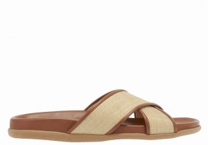 Ancient Greek Sandals Thais Footbed Slidesandaler Dame Beige Brune | FKU1093AV