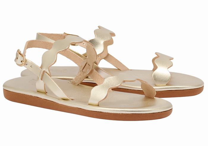 Ancient Greek Sandals Afros Sandaler Med Ryggreim Dame Gull Hvite | YGU3960AF