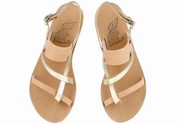 Ancient Greek Sandals Alethea Leather Sandaler Med Ryggreim Dame Beige Gull Hvite | EXZ5265QW