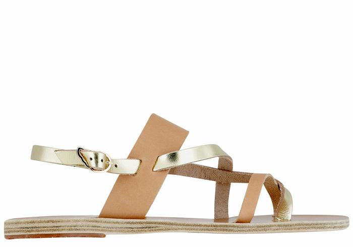 Ancient Greek Sandals Alethea Leather Sandaler Med Ryggreim Dame Beige Gull Hvite | EXZ5265QW