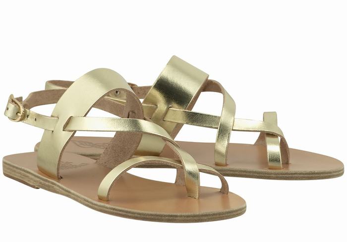 Ancient Greek Sandals Alethea Leather Sandaler Med Ryggreim Dame Gull Hvite | YAD7331LY