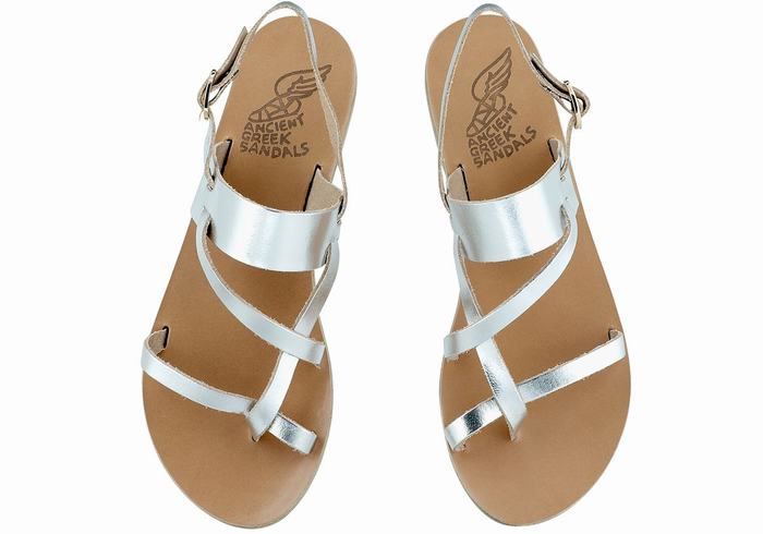 Ancient Greek Sandals Alethea Leather Sandaler Med Ryggreim Dame Sølv | YWJ7812VF