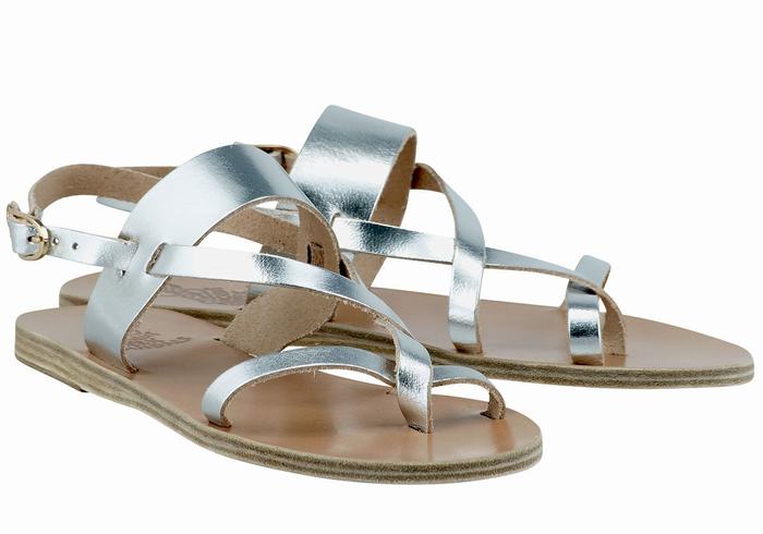 Ancient Greek Sandals Alethea Leather Sandaler Med Ryggreim Dame Sølv | YWJ7812VF