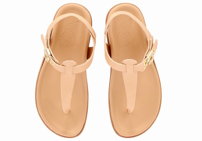 Ancient Greek Sandals Alki Flip Flop Sandaler Med Ryggreim Dame Beige | HOE2433TM