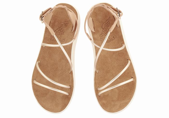 Ancient Greek Sandals Anastasia Comfort Sandaler Med Ankelrem Dame Beige Gull Hvite | CWF6818MG