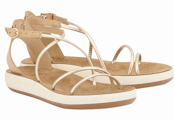 Ancient Greek Sandals Anastasia Comfort Sandaler Med Ankelrem Dame Beige Gull Hvite | CWF6818MG