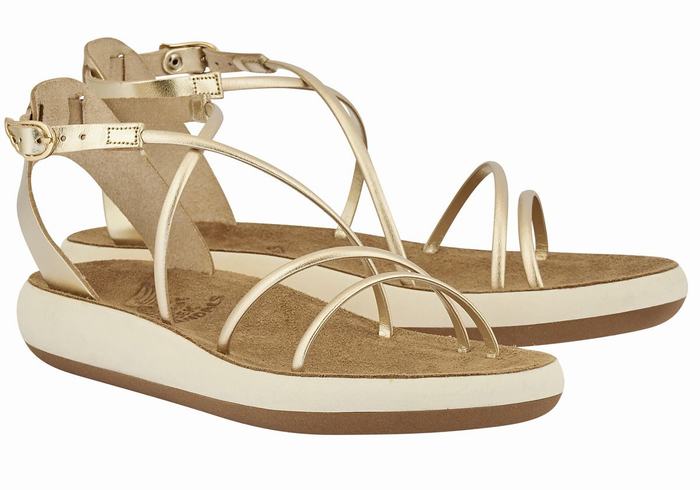 Ancient Greek Sandals Anastasia Comfort Sandaler Med Ankelrem Dame Gull Hvite | YMP4368GD