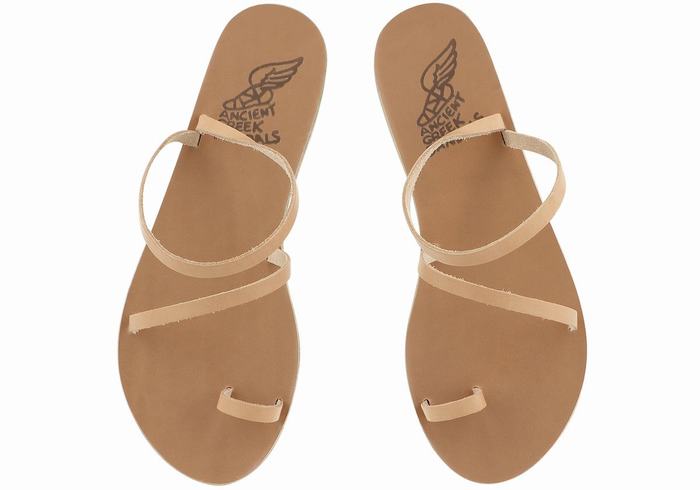 Ancient Greek Sandals Apli Eleftheria Leather Sandaler Med Tåstolper Dame Beige | QBM863KN