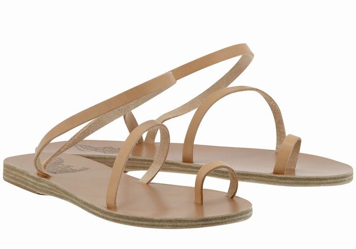 Ancient Greek Sandals Apli Eleftheria Leather Sandaler Med Tåstolper Dame Beige | QBM863KN