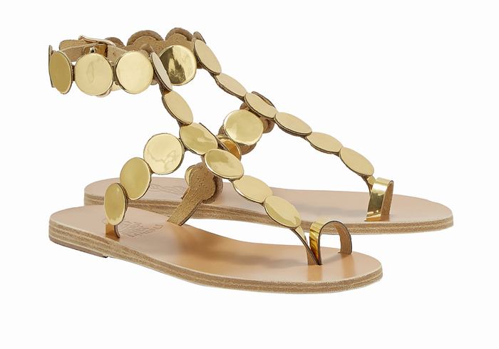 Ancient Greek Sandals Asteras Leather Sandaler Med Tåstolper Dame Gull | LJP425VX