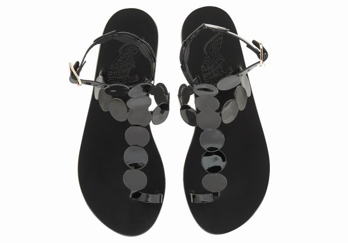 Ancient Greek Sandals Asteras Leather Sandaler Med Tåstolper Dame Svarte | YYZ9366DT