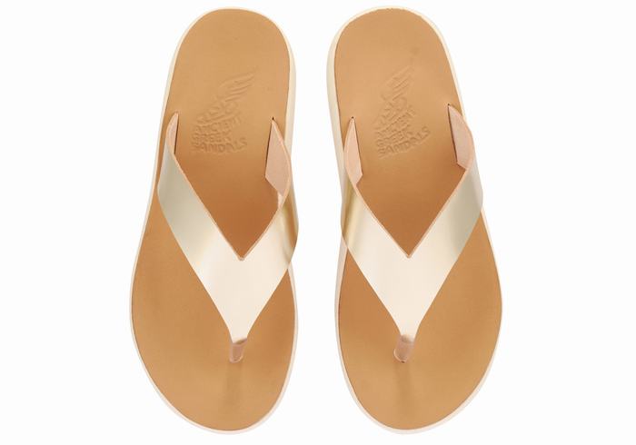 Ancient Greek Sandals Charys Comfort Flip Flops Dame Gull Hvite | IAC2820HW