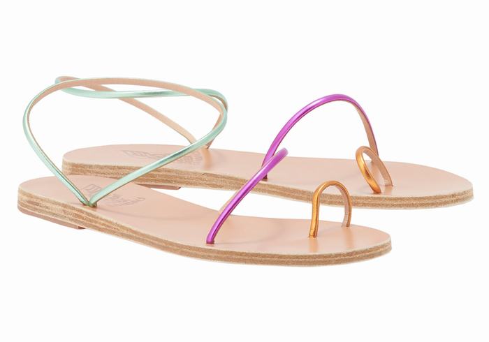 Ancient Greek Sandals Chora Sandaler Med Tåstolper Dame Gull Lilla Grønn | XTV281RV