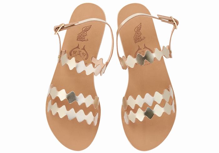 Ancient Greek Sandals Clio Onda Sandaler Med Ryggreim Dame Gull Hvite | XIF771BQ