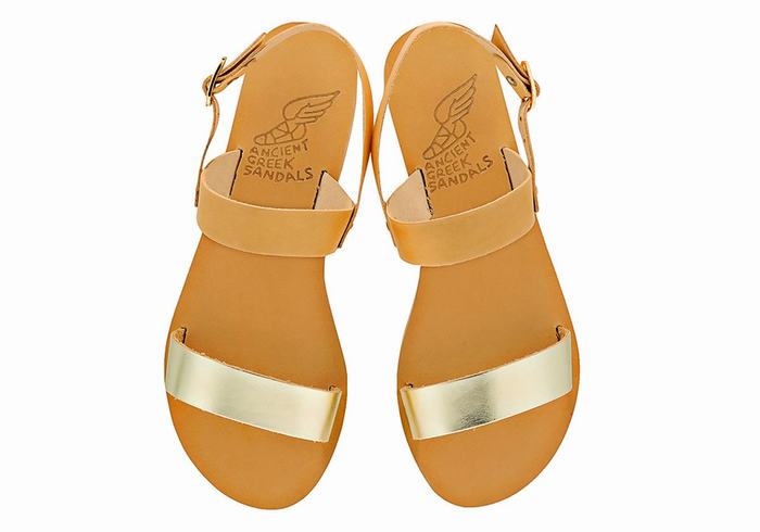 Ancient Greek Sandals Clio Sandaler Med Ryggreim Dame Beige Gull Hvite | YCH9464EZ