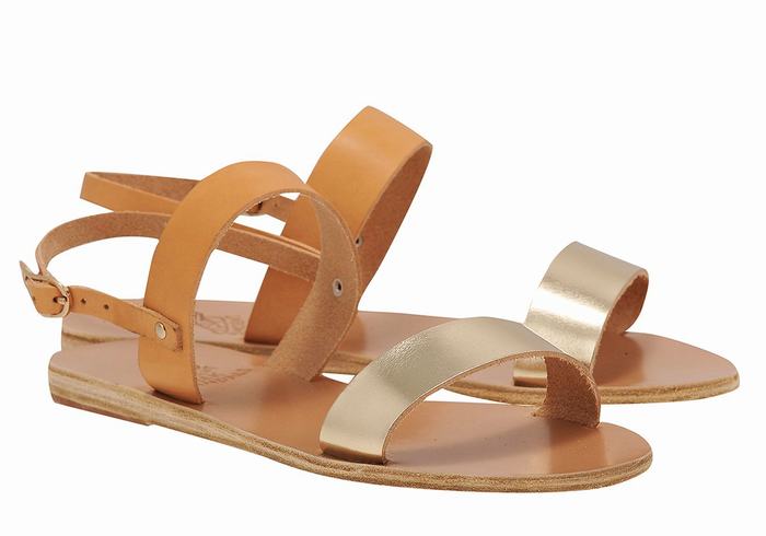 Ancient Greek Sandals Clio Sandaler Med Ryggreim Dame Beige Gull Hvite | YCH9464EZ