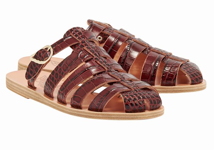 Ancient Greek Sandals Cosmia Fisker Sandaler Dame Mørke Rød Svarte | XWJ4423VA