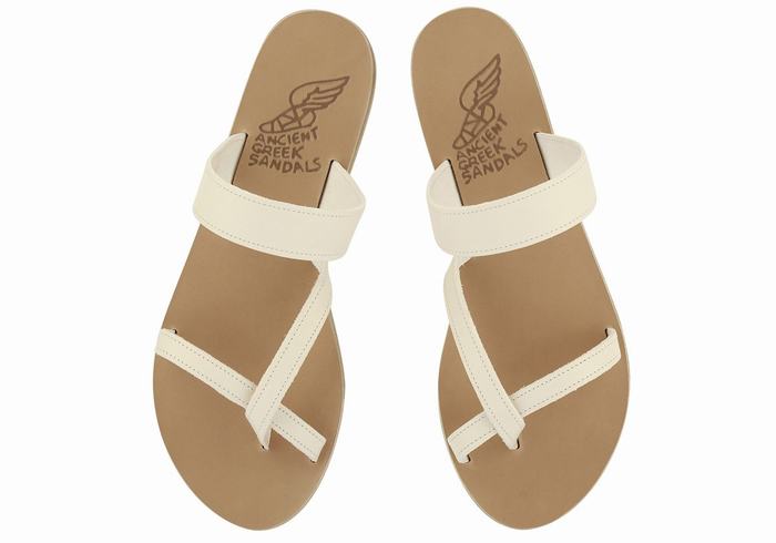 Ancient Greek Sandals Daphnae Leather Slidesandaler Dame Hvite | ISO4063HW