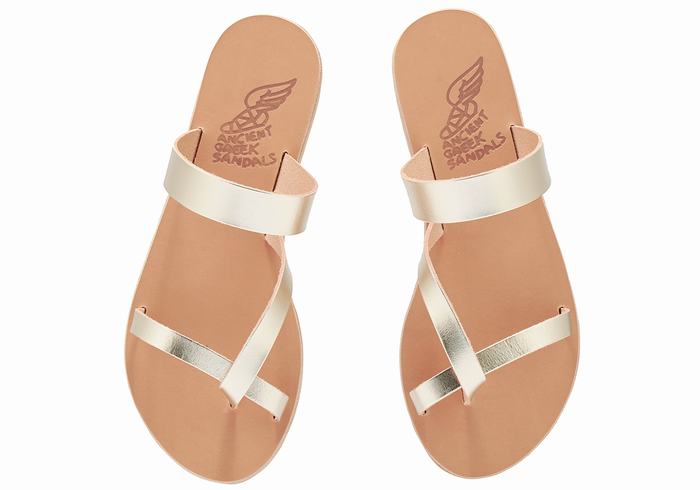 Ancient Greek Sandals Daphnae Leather Slidesandaler Dame Gull Hvite | SKH4764GQ