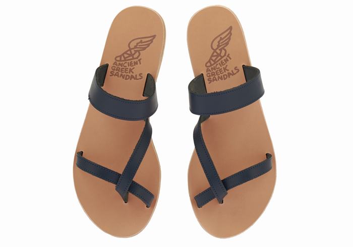 Ancient Greek Sandals Daphnae Leather Slidesandaler Dame Mørke Blå | PQC6427VZ