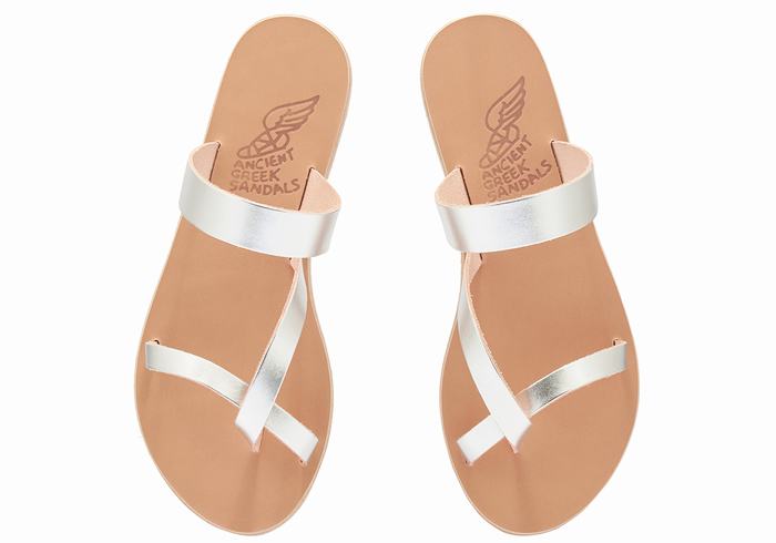 Ancient Greek Sandals Daphnae Leather Slidesandaler Dame Sølv | NER9938EI