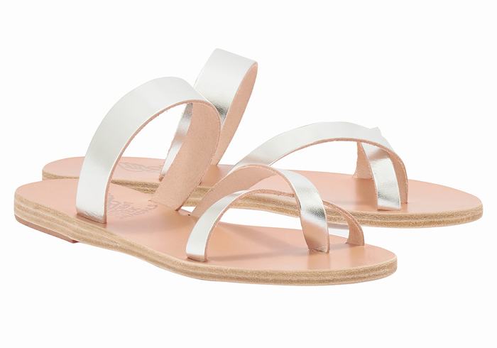 Ancient Greek Sandals Daphnae Leather Slidesandaler Dame Sølv | NER9938EI