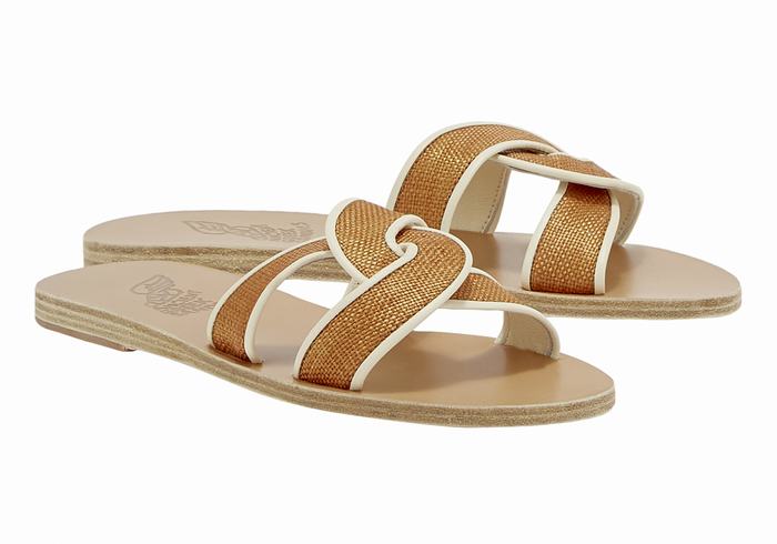 Ancient Greek Sandals Desmos Slidesandaler Dame Brune Hvite | MOO6846GS