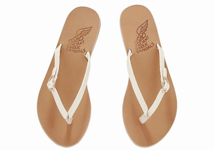 Ancient Greek Sandals Dihalo Leather Flip Flops Dame Hvite | PQC4452NP