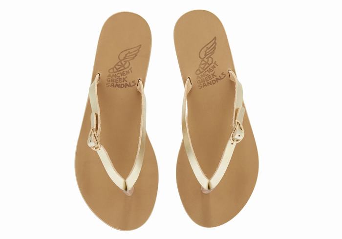 Ancient Greek Sandals Dihalo Leather Flip Flops Dame Gull Hvite | EIP2447BS