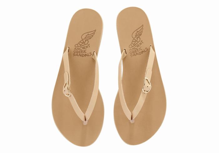 Ancient Greek Sandals Dihalo Leather Flip Flops Dame Beige | AAQ5611HL