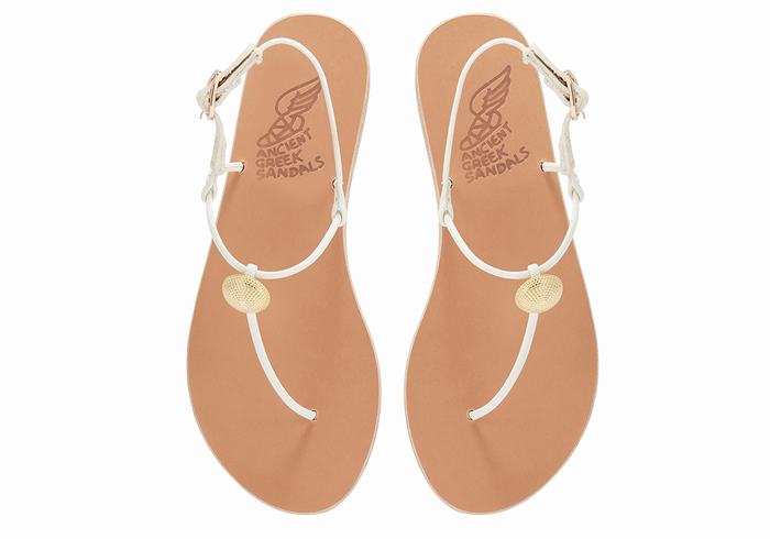 Ancient Greek Sandals Dimitra Flip Flop Sandaler Med Ryggreim Dame Hvite | YGR7851OJ