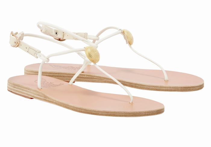 Ancient Greek Sandals Dimitra Flip Flop Sandaler Med Ryggreim Dame Hvite | YGR7851OJ