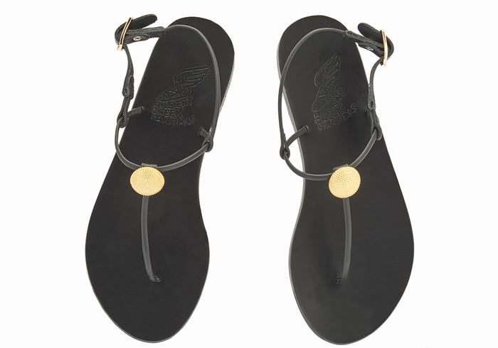 Ancient Greek Sandals Dimitra Flip Flop Sandaler Med Ryggreim Dame Svarte | VIN1330IS