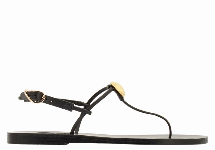 Ancient Greek Sandals Dimitra Flip Flop Sandaler Med Ryggreim Dame Svarte | VIN1330IS