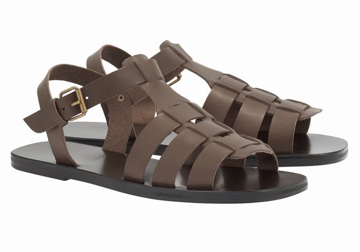 Ancient Greek Sandals Ektoras Leather Fisker Sandaler Herre Sjokolade | VQZ7380XJ