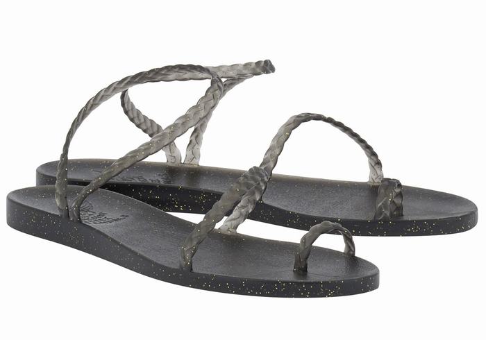 Ancient Greek Sandals Eleftheria Flettede Sandaler Dame Svarte Gull | QRL238EK