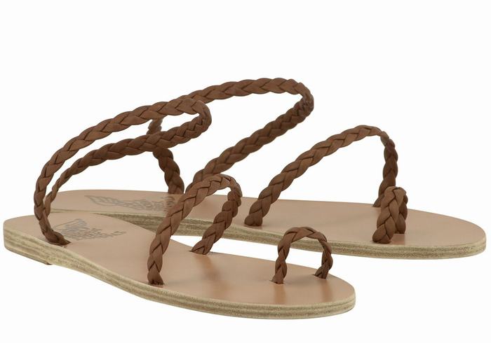 Ancient Greek Sandals Eleftheria Leather Flettede Sandaler Dame Sjokolade | JYP2951NO