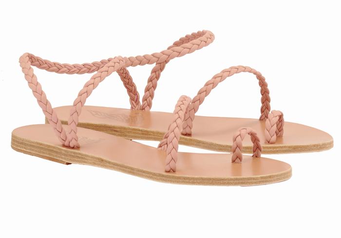 Ancient Greek Sandals Eleftheria Leather Flettede Sandaler Dame Rosa | LXF1151CK