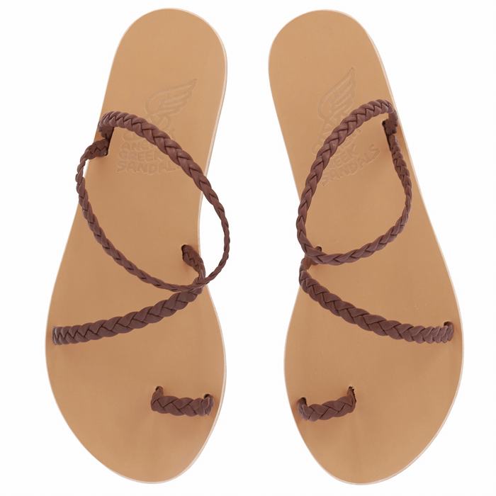 Ancient Greek Sandals Eleftheria Leather Flettede Sandaler Dame Kaffe | CLS6456IY