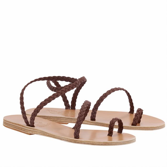 Ancient Greek Sandals Eleftheria Leather Flettede Sandaler Dame Kaffe | CLS6456IY