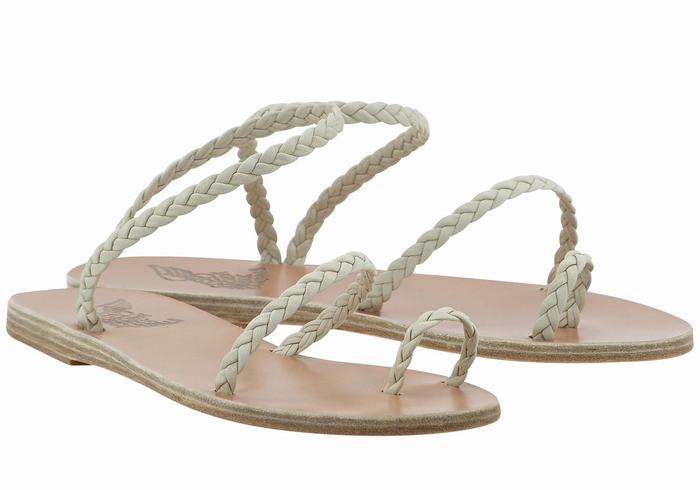 Ancient Greek Sandals Eleftheria Leather Flettede Sandaler Dame Hvite | QAB849MD