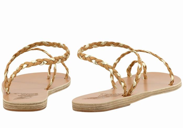 Ancient Greek Sandals Eleftheria Leather Flettede Sandaler Dame Beige Gull Hvite | PWZ3388OZ