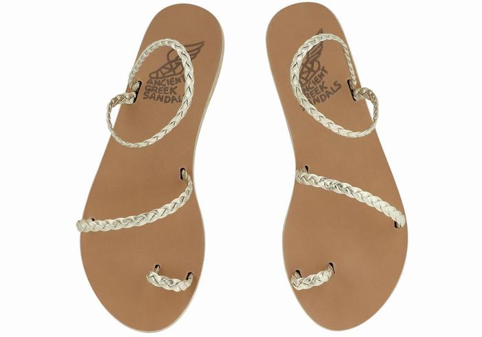 Ancient Greek Sandals Eleftheria Leather Flettede Sandaler Dame Gull Hvite | KBP2774BZ