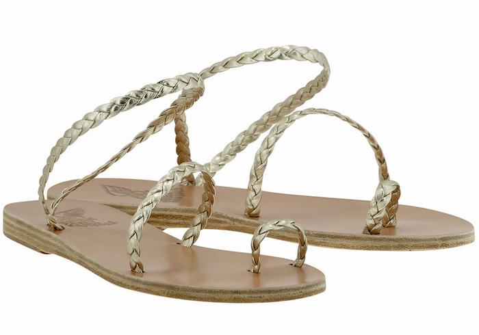 Ancient Greek Sandals Eleftheria Leather Flettede Sandaler Dame Gull Hvite | KBP2774BZ