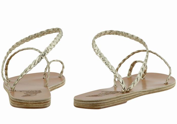 Ancient Greek Sandals Eleftheria Leather Flettede Sandaler Dame Gull Hvite | KBP2774BZ