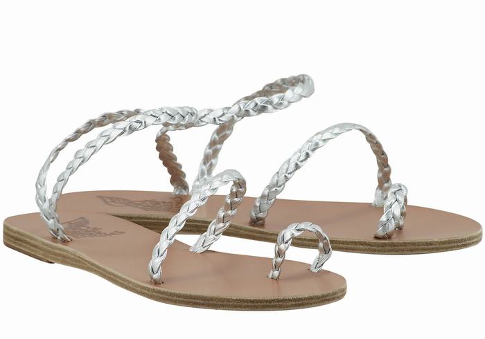 Ancient Greek Sandals Eleftheria Leather Flettede Sandaler Dame Sølv | WZY4192QO