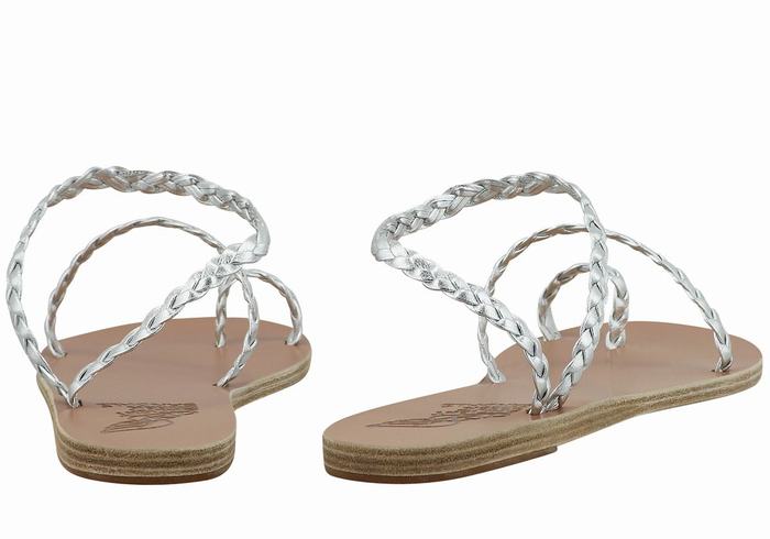 Ancient Greek Sandals Eleftheria Leather Flettede Sandaler Dame Sølv | WZY4192QO