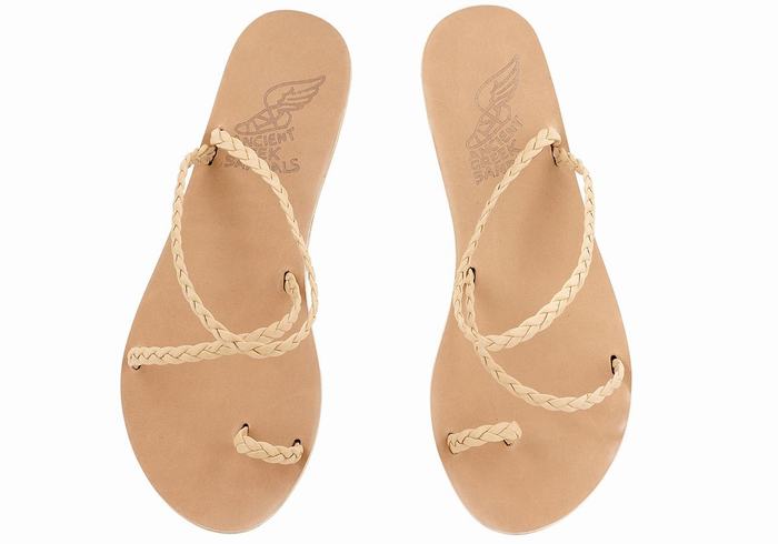 Ancient Greek Sandals Eleftheria Leather Flettede Sandaler Dame Beige | DPV482PL